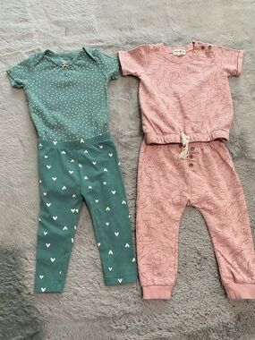 Pink Floral Top & Dusty Teal Heart Leggings Set/ Heart Leggings Set